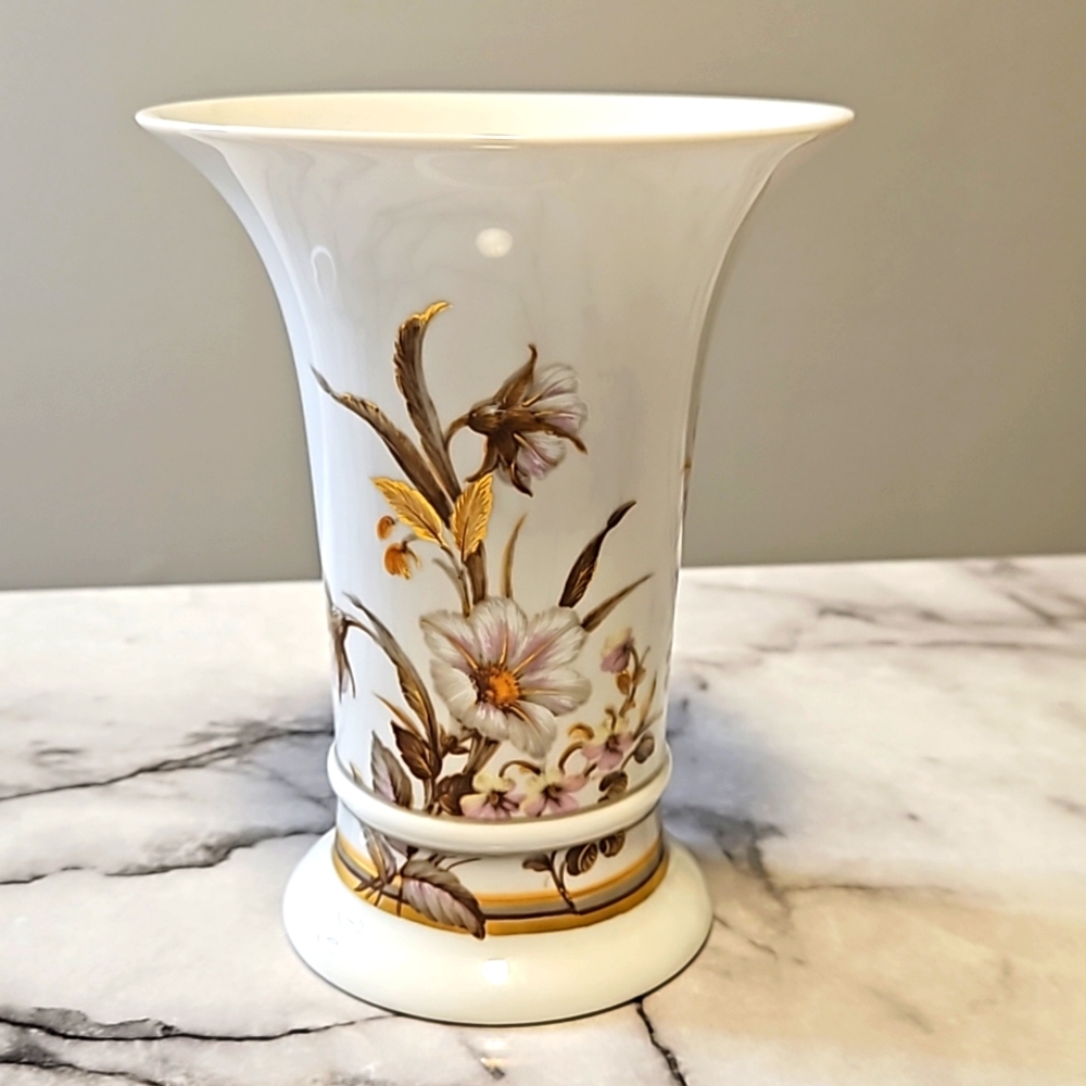 Vintage Porcelain Kaiser W German Floral Vase with Gold Accenting
